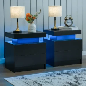 2 LED Nightstand with 2 Drawer