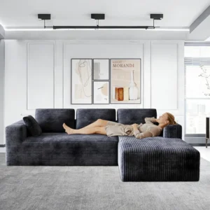 106" Corduroy Sectional Couch,