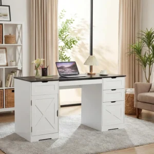 59 Inch Farmhouse Office Desk With 4 Drawers,